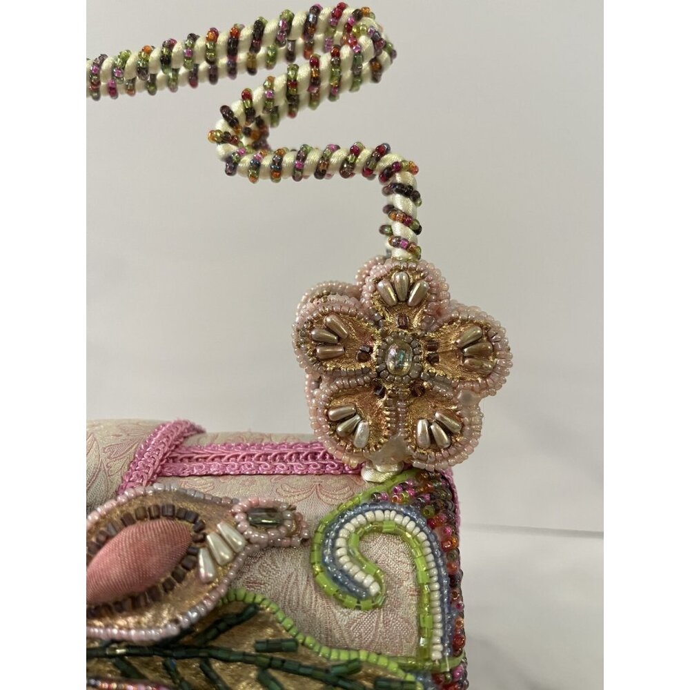 Mary Frances Beaded Floral Handbag With Intricate Embroidery Pink & Green Accent - Picture 7 of 16
